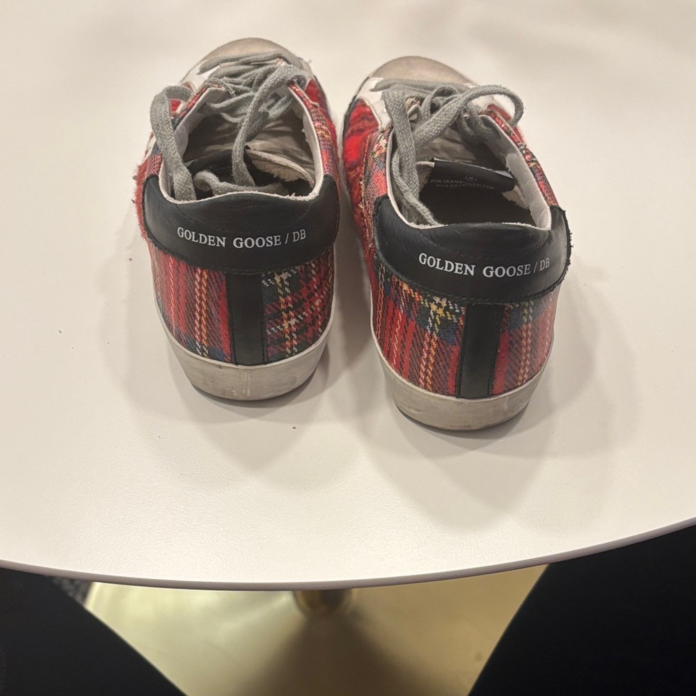 Golden Goose Superstar Red and White Sneakers with Gray Laces - Picture 6 of 8